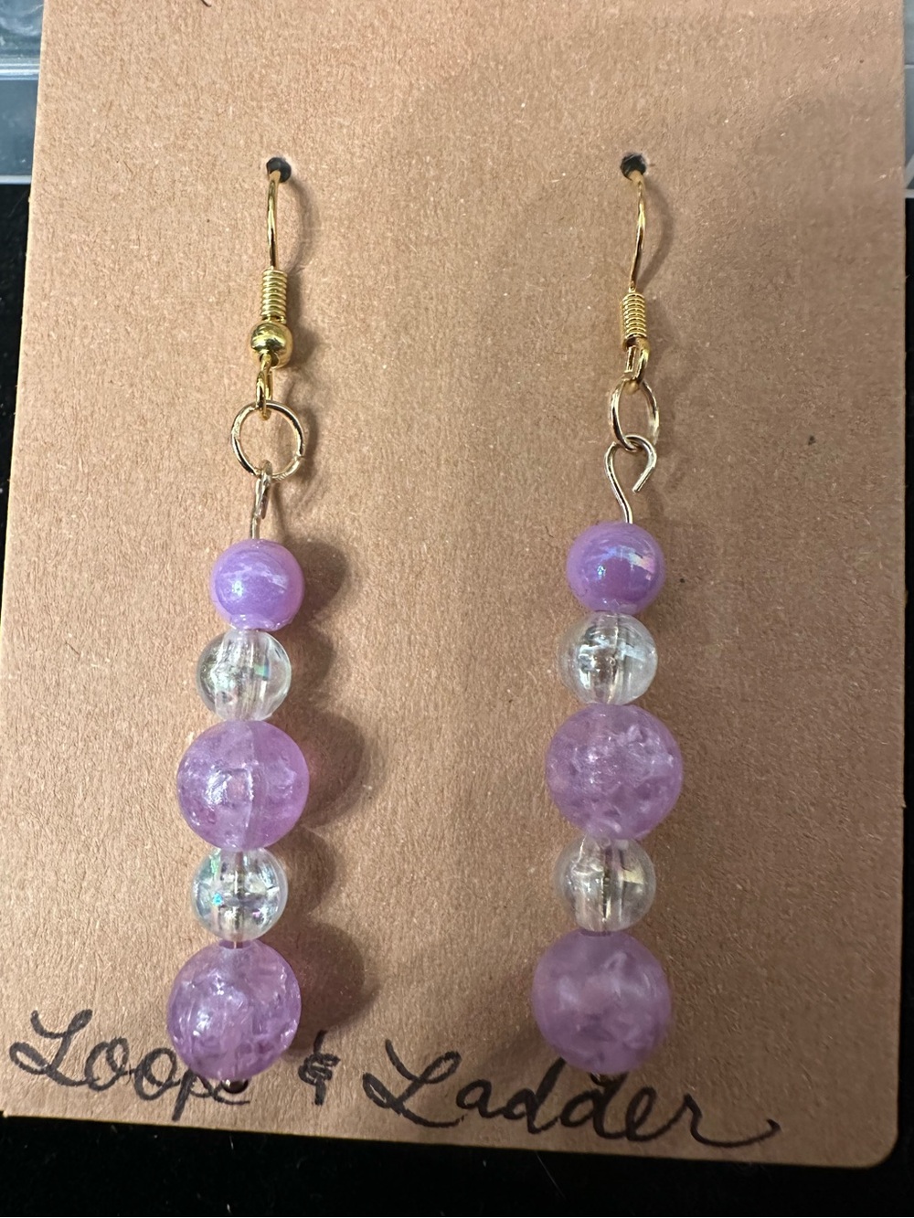 Purple Beaded Drop Earrings